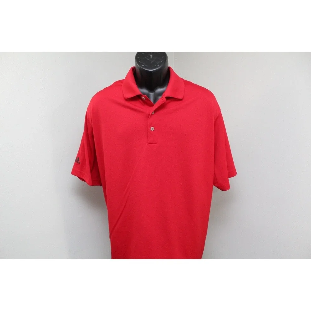 Adidas Golf Polo Red ClimaLite Performance‎ Wicking Short Sleeve Mens 2XL XXL